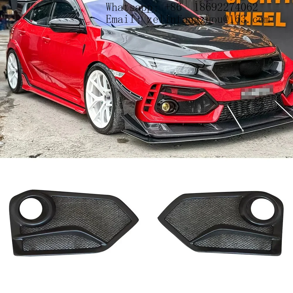 FRP Front Bumper JS Style Fog Light Cover Flaps Garnish for Civic FK8 Type R 2017-2021 Hatchback Body Kit Tuning Pro