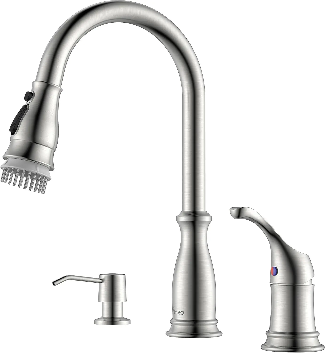 

3-Hole Kitchen Faucet with Pull-Down Sprayer, 3 Modes, Stainless Steel Brushed Nickel, Easy Install