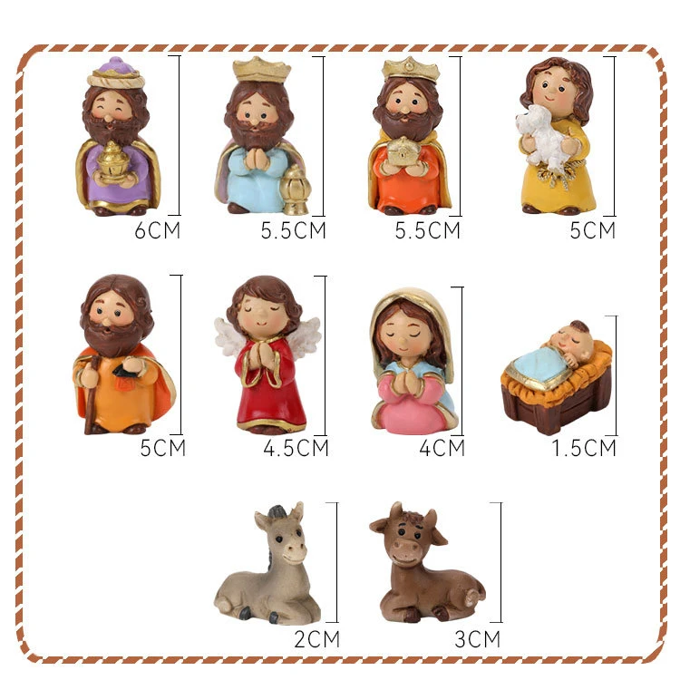 Resin Cartoon Religious Nativity Figurine Manger Group Jesus Child Doll Christmas Church Friendship Gift Resin Figure for Home