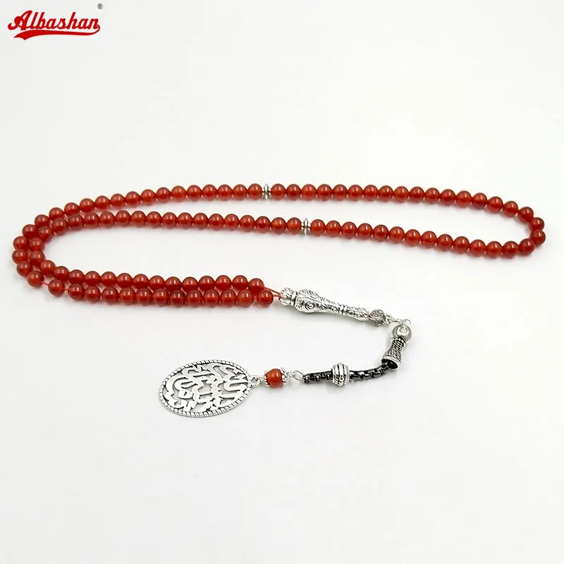 ALBASHAN Tasbih Natural Red  Agate Stone 99 beads 6mm Pocket Prayer Beads Muslim Bracelet  Arab Fashion Gift Islamic Rosary