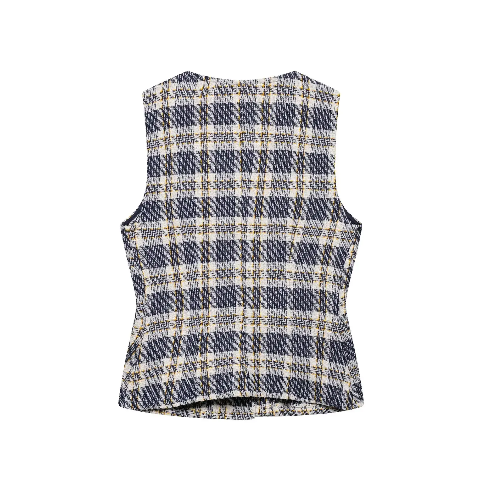 PB&ZA Colete feminino xadrez sem mangas com botão frontal e minissaia xadrez Conjunto de duas peças para o verão para um visual chique e estiloso