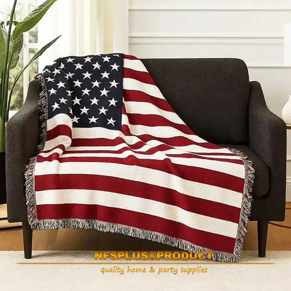 Knitting Sofa Throw Blanket 130x180cm American Flag Designed Warm Cotton Multipurpose Uses For Home Travel Hotel Office Car