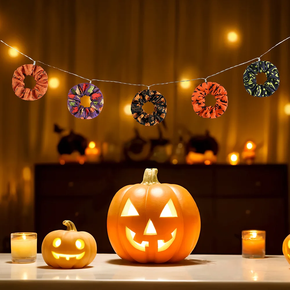 12PCS Ikat Rambut Usus Besar Atmosfer Halloween Baru, Kain Elastis Tinggi, Ikat Rambut Wanita, Aksesoris Rambut