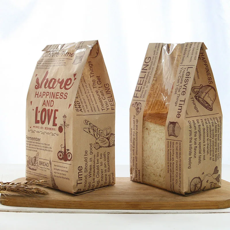 Pack of 50 Bread Loaf Bag with Window, Kraft Paper Food Packaging Storage Bakery Bag for Candy/Cookie/Snack