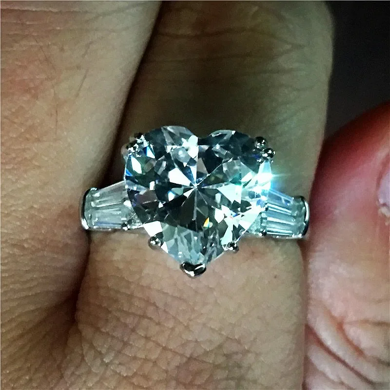 Vecalon cincin janji bentuk hati 925 perak murni bijou 5ct AAAAA Cz Cincin pernikahan pertunangan untuk wanita perhiasan pengantin