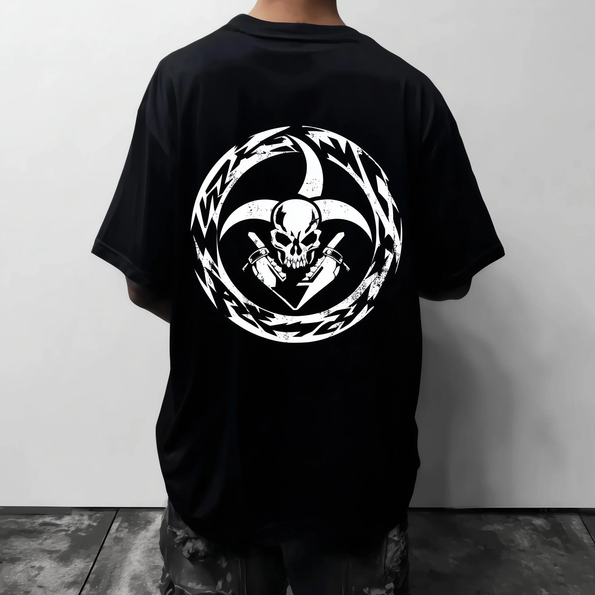 

Teevo Black T-Shirt with Intricate Skull and Tribal Design for Casual Wear