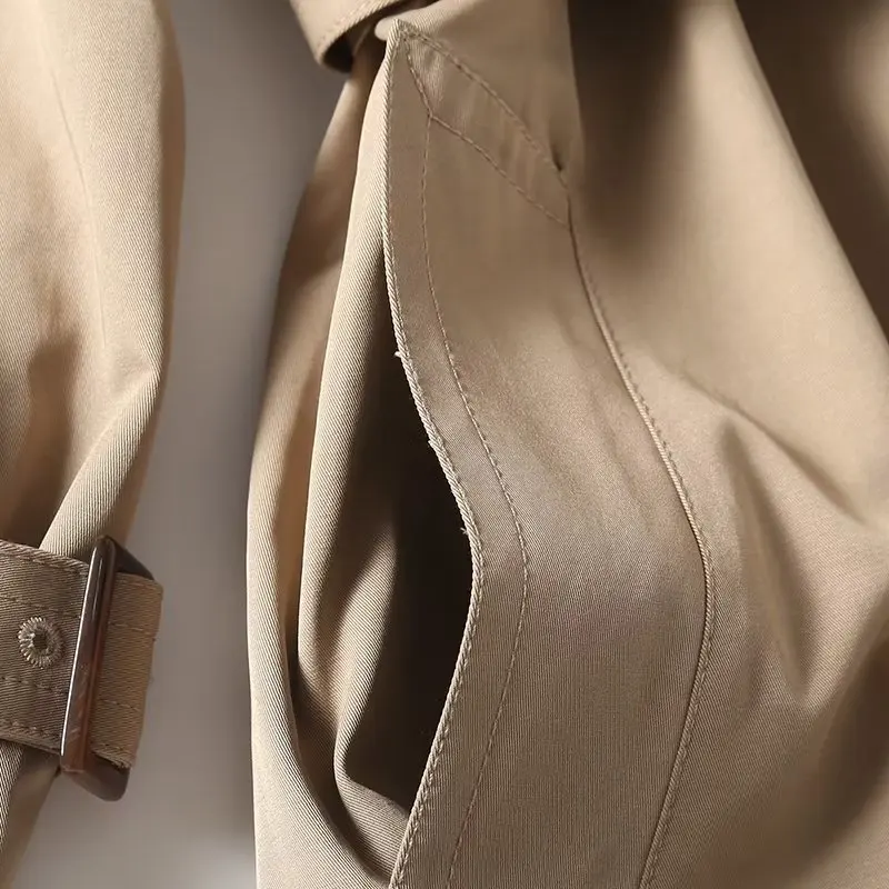 Maxdutti British Fashion Trench Coat Khaki Coat Women Color Long Jacket Retro Double-Breasted Loose Long Windbreaker