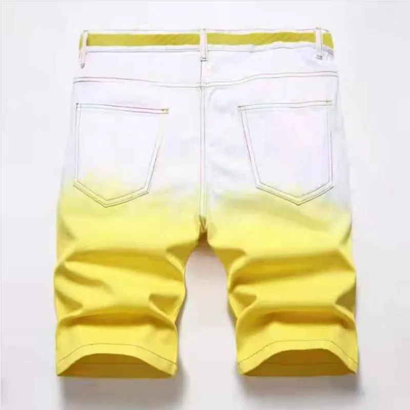 2022 Summer New Fashion Mens Colored Ripped Short Jeans Brand Bermuda Cotton Casual Shorts Vaqueros Hombre Denim Shorts 28-42