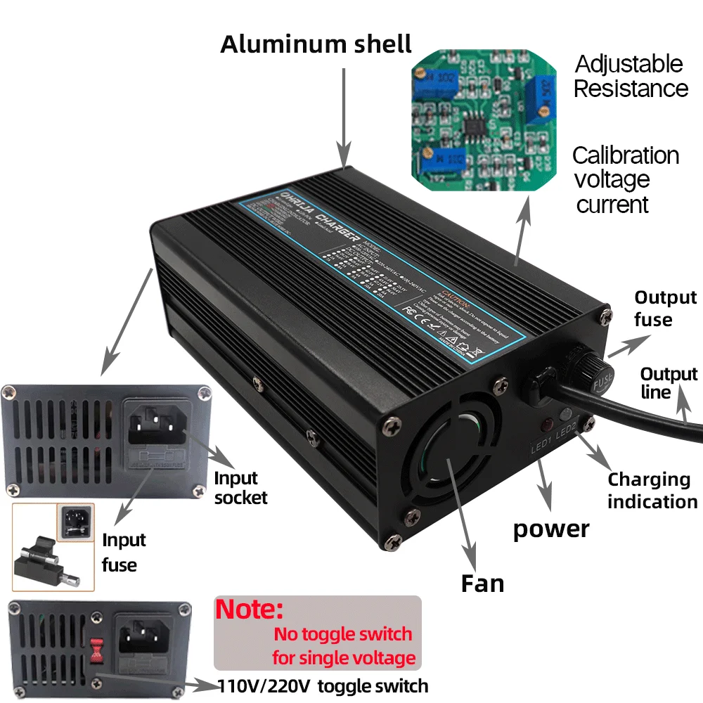 33.6V 5A Lithium charger quick aluminum shell suitable 8S 29.6V & Interchangeable Connector Fast stabilization with cooling fan