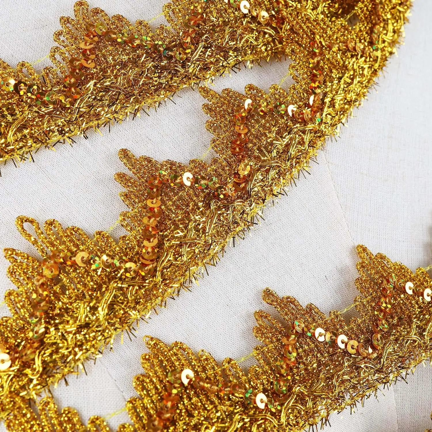 2 Yards Golden Sliver Sequined Lace Trim Fabric Ribbon DIY Crafts 4CM Wide, Christmas Tree Decoration