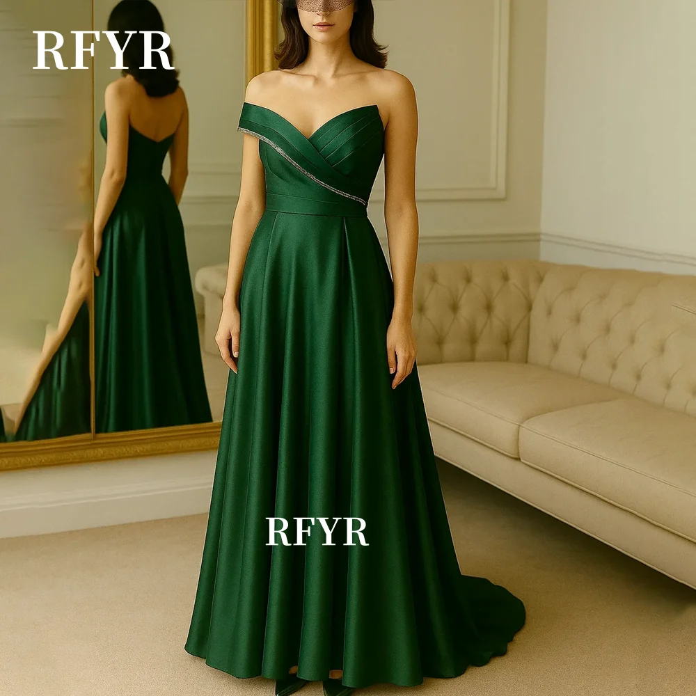

RFYR Вечерние платья трапециевидной формы, плиссированное вечернее платье с открытыми плечами, платье для торжественных случаев, элегантное платье для выпускного вечера, со шлейфом по индивидуальному заказу