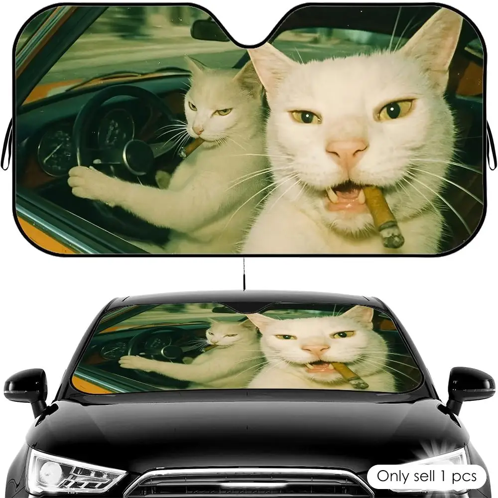 

Funny Cats Driving Sun Visor Reusable Aluminum Foil Car Windshield Sun Visor UV Protector Heat Insulation Cover Shade