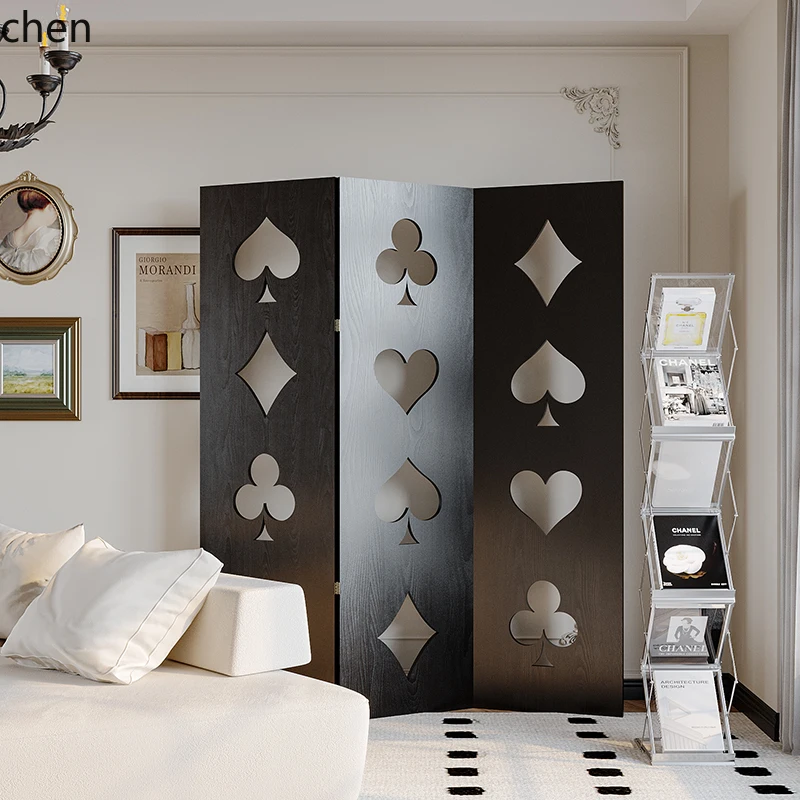 HT  Vintage Folding Screen Retro Folding Screen Living Room Home Entrance Partition Artistic Screen