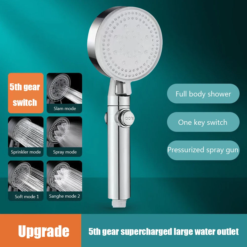 

Большая панельная насадка для душа с пятью передачами, ручная насадка для душа высокого давления, экономия воды, остановка одной кнопкой для домашних аксессуаров для ванной комнаты