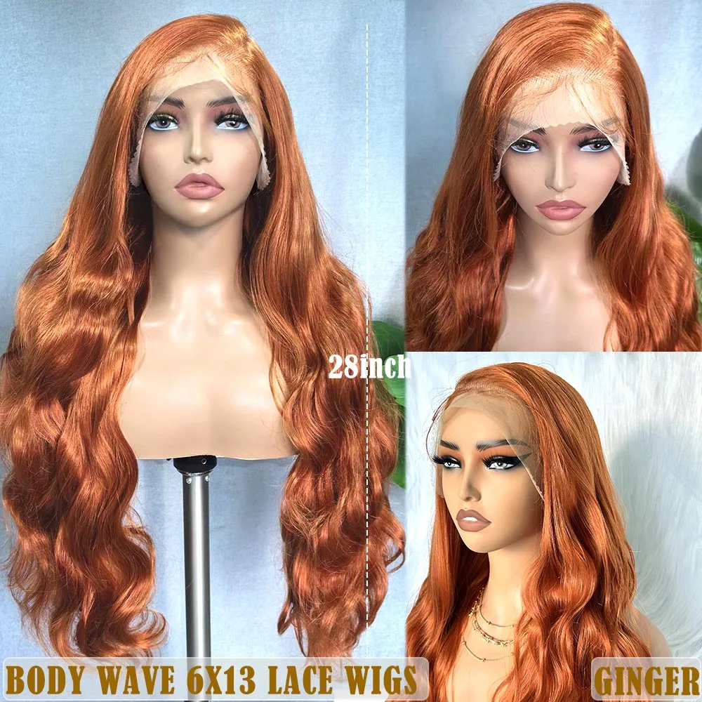 

SOKU Body Wave 6x13 Synthetic Lace Front Wig Romance Ginger Soft Silky Wig for Black Women 28 inch Pre Plucked with Baby Hair