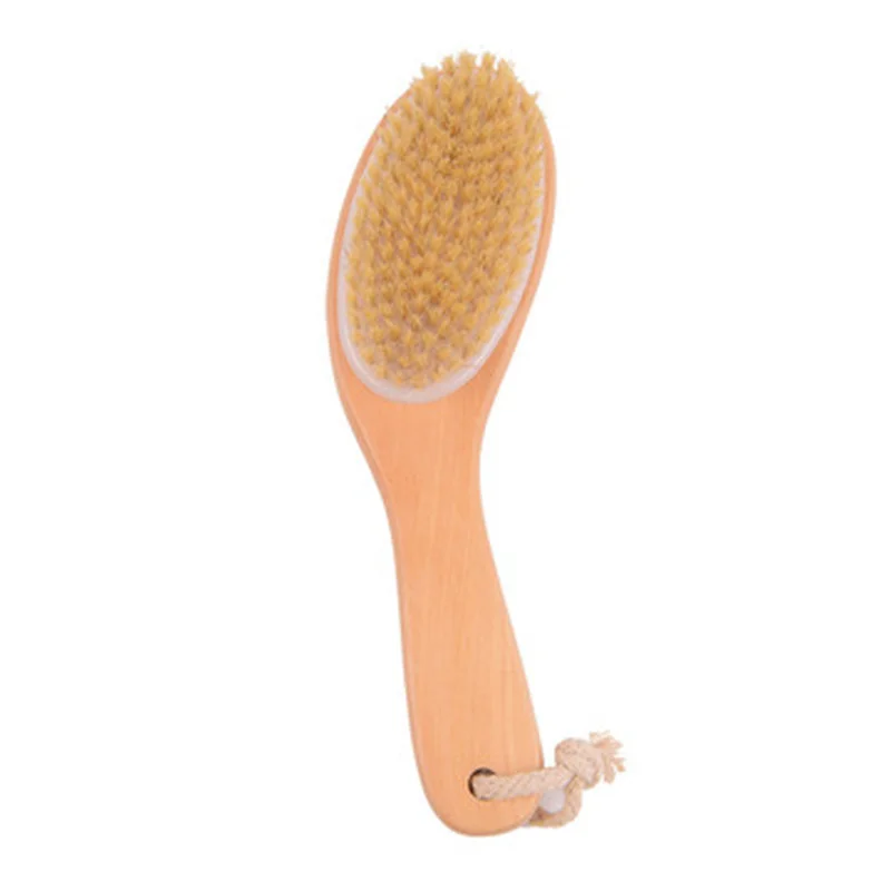 New Body Brush Natural Boar Bristle Organic Dry Skin Body Brush Massager Bamboo Wet Back Shower Brush Exfoliating Bathing Brush