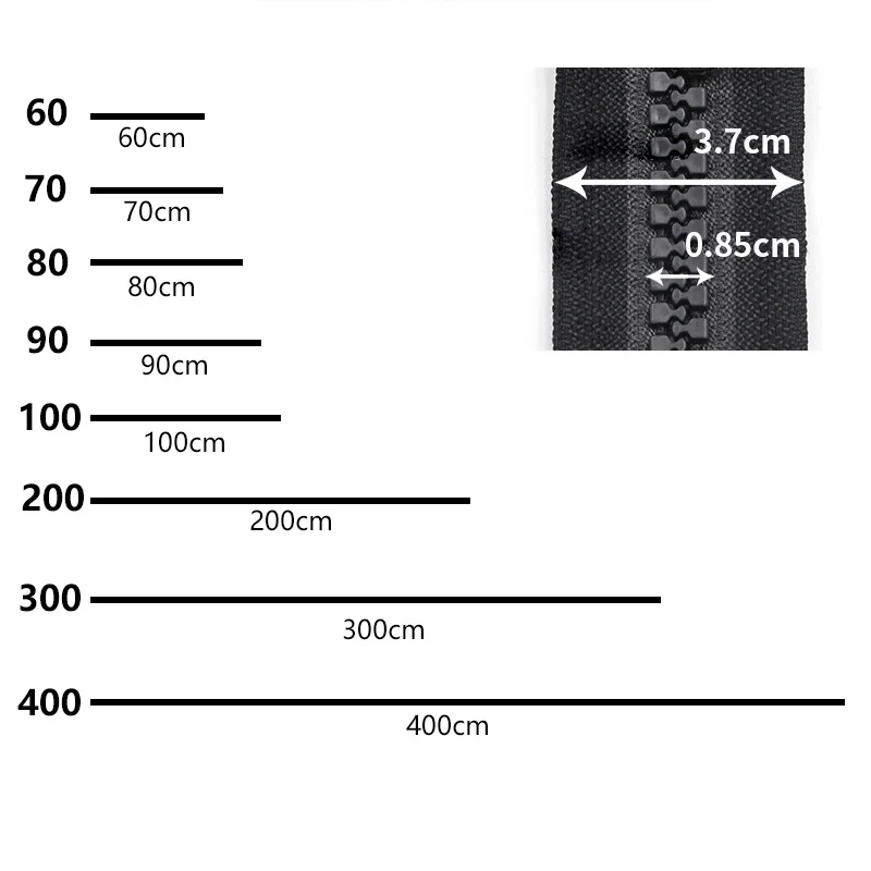 1PC 60-400cm 10# Resin Zippers Open-end Single Double Sided Zipper for Sleeping Bags Tent Long Zip Sewing Accessories