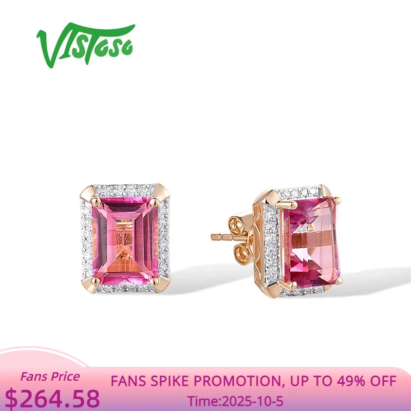 

Женские серьги-гвоздики VISTOSO Pure 14K 585 Rose Solitaire со сверкающими бриллиантами и розовым топазом, элегантные прямоугольные изысканные свадебные украшения