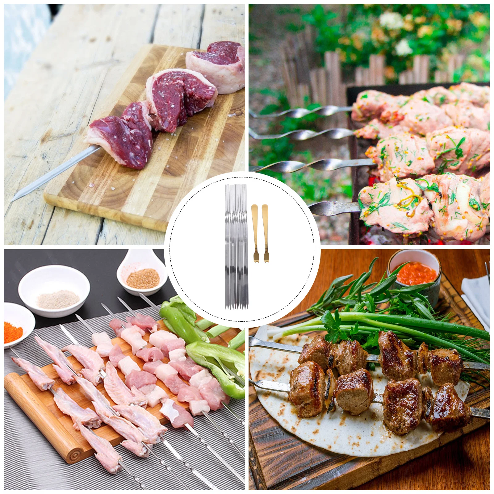 

12Pcs Stainless Steel Barbecue Skewers Meat Fork Set Durable Reusable Grill Needles for Bbq Camping Party Barbecue Skewer Set