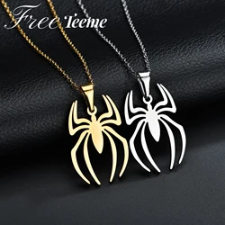 Freeteeme Minimalist Spider Necklace for Men Stainless Steel Pendant Fashion female Silver/Gold Color Jewelry Christmas Gift