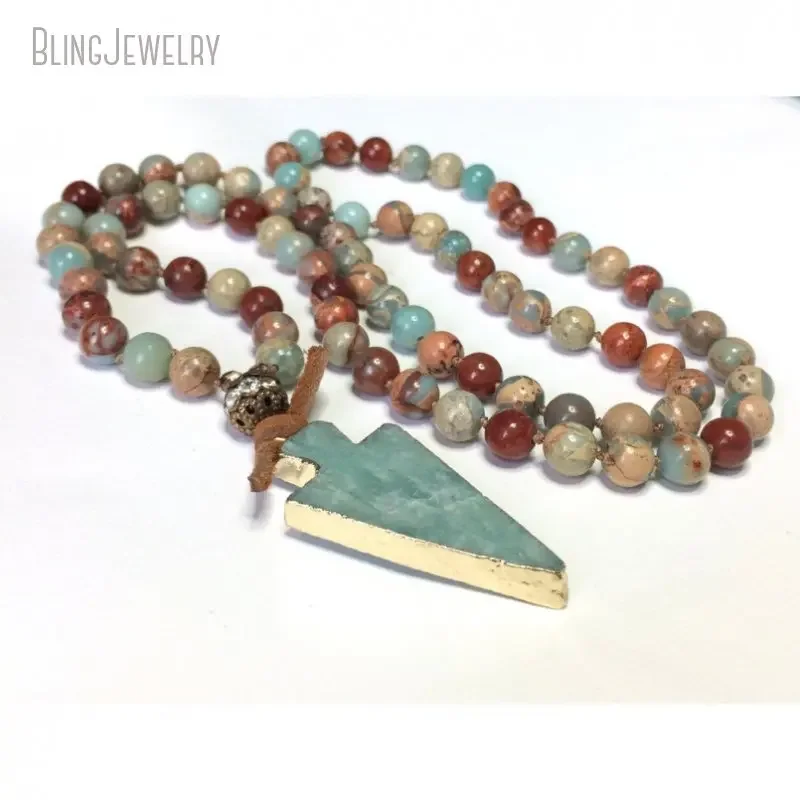 Bohemia  Amazonite Arrowhead Pendant  African Opal Beads Long Layered Neck Necklace Boho Women Collares Grunge Aesthetic Jewelry