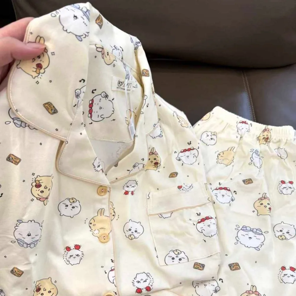 2026 Summer Women ChiiKawa Rabbit Pajamas Cotton Loose Short Sleeve Shorts Two Piece Homewear Soft Breathable Loungewear Gift view 3