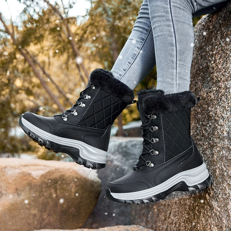 Women Shoes Winter Boots Waterproof Snow Boots Mid-Calf Plush Warm Boots Female Platform Outdoor Comfortable Booties for Women