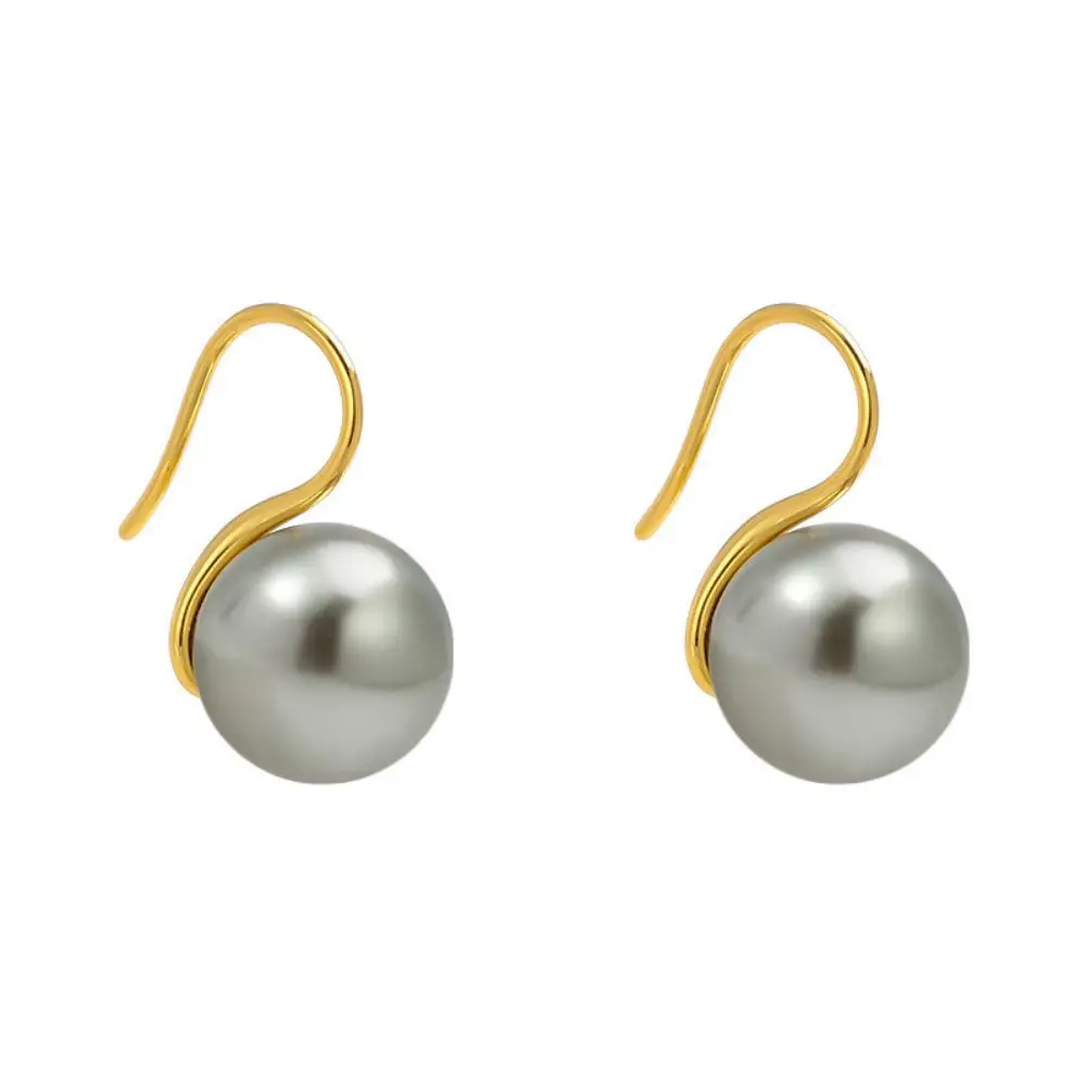 Stainless Steel Golden Color Chunky Dome Water Drop Pearl Earring for Women Vintage Glossy Thick Teardrop Hoops Earrings Jewelry