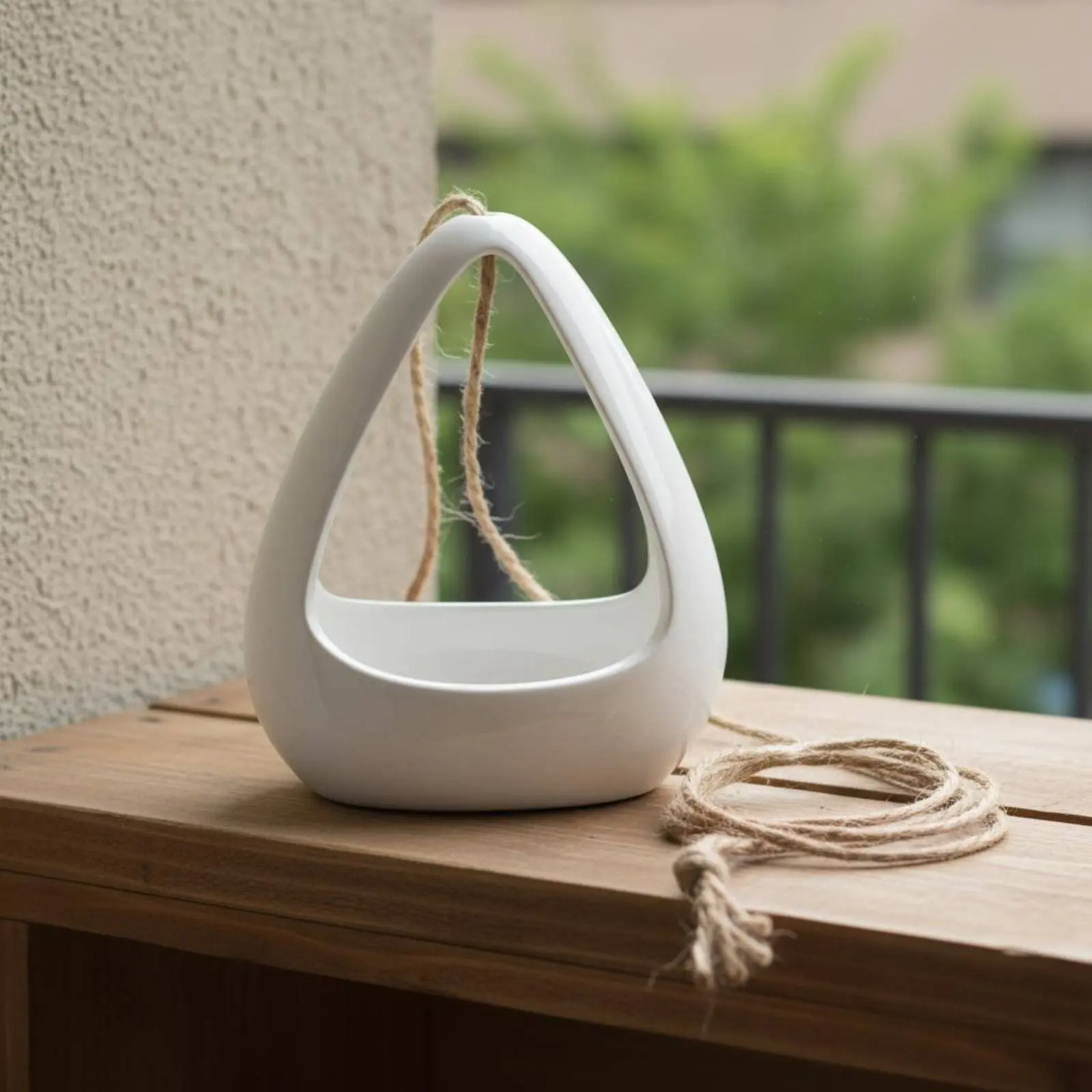 Ceramic Hanging Planter Modern Design Drum Shape Planter Rope Plant Pot Matte Glaze Home Decor Drainage Hole for Balcony, Indoor