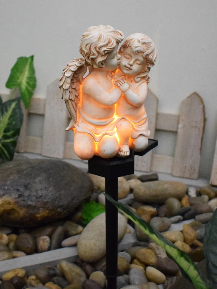 Ambachten Yard Landschap Lamp Waterdichte Tuin Solar Angel Sculptuur Hars Outdoor Kameel Licht Vleugels Engel voor Tuin Balkon Yard