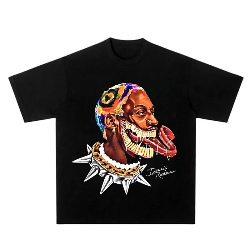 TIDESHEC Hip-Hop Streetwear Retro Portrait Tshirt Men Oversize Dennis Rodman T Shirt Cotton Mens Short Sleeve Vintage Tshirt