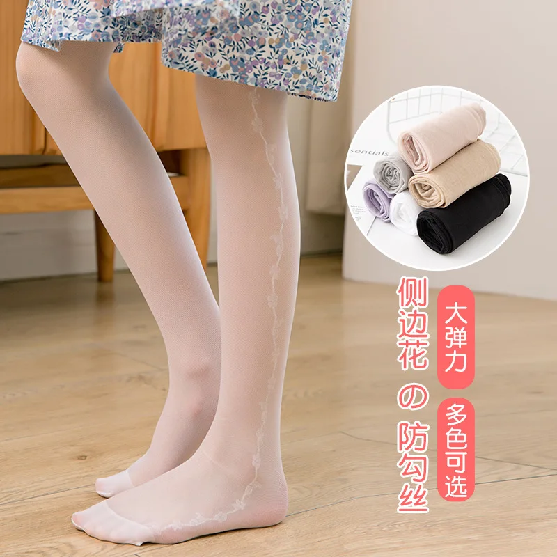 Summer Ultra-thin Girls Pantyhose Transparent Ballet Dance Children Stockings Kids Leggings Side Flower Girl Tights