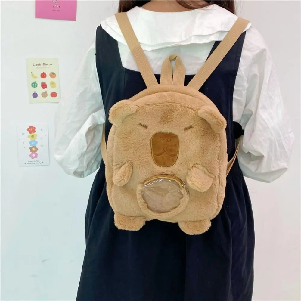 Dos desenhos animados capivara mochila de pelúcia, bonito cápsula kawaii, saco crossbody, grande capacidade, sacola engraçada, presente