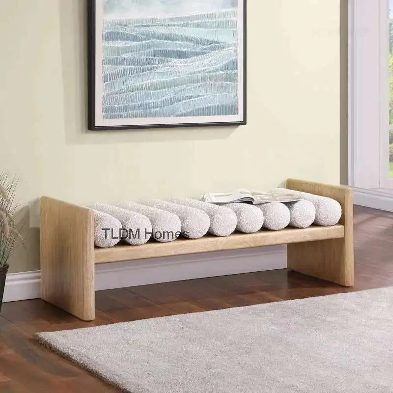 

Creative Solid Wood Stools for Entrance Removable Cushion Simple Shoe Changing Stool Nordic Personalized Ottomans for Balcony