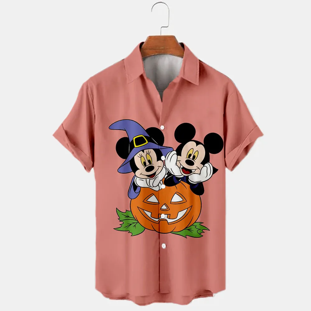 2024 Nieuwe Halloween Collectie Disney Merk Stitch En Mickey Anime 3d Geprint Heren Revers Korte Mouw Hawaiian Shirt Y 2K