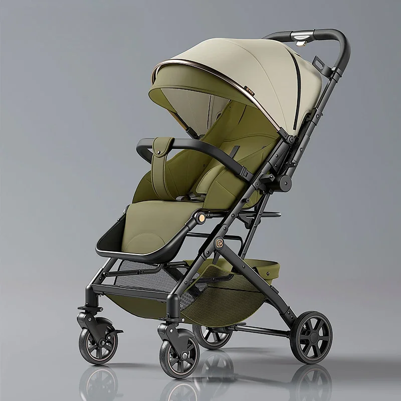 Kinderwagen mit vier Rädern aus Kohlenstoffstahl, bidirektional, kann sitzen und liegen, Hochansicht, zusammenklappbare Kinderwagen für Kleinkinder, Buggy