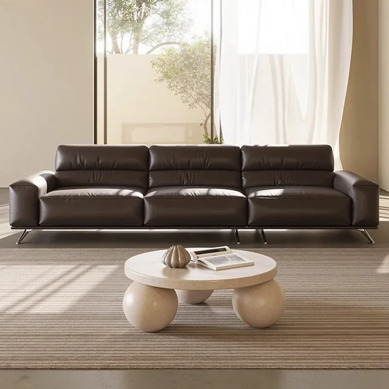 LMminimalist leather sofa straight row high foot small apartment modern living room high back sofa