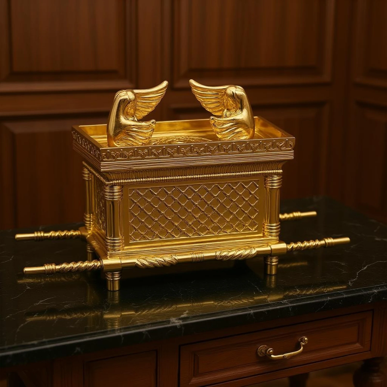 Ark of the Covenant Ornament Electroplated Gold Metal Ark Ornament Home Decor Polished Finish Lattice Lattice Pattern