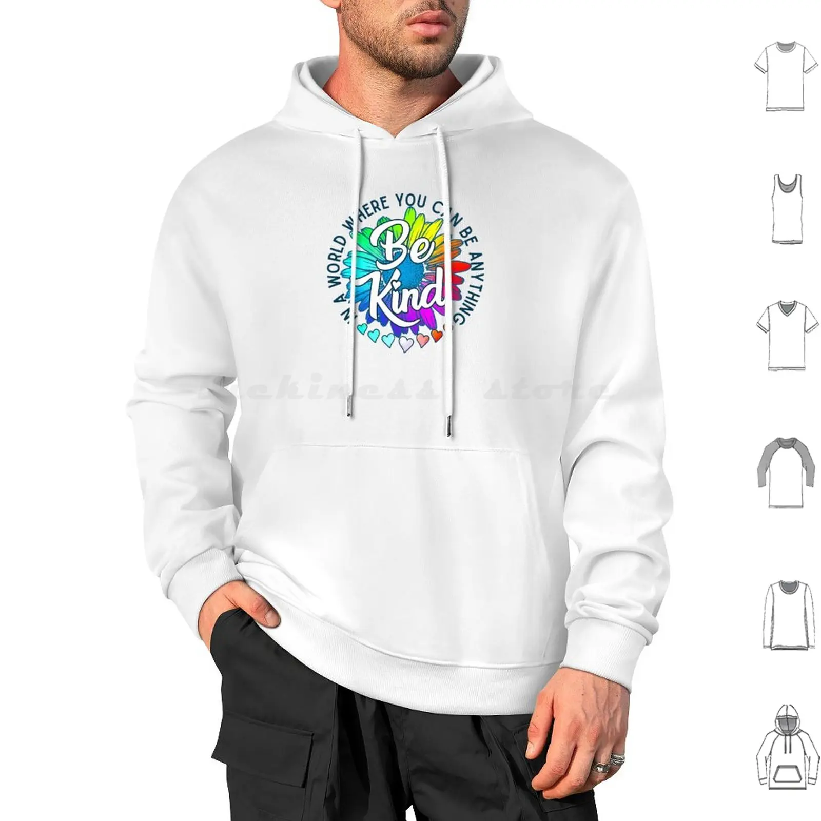 In A World Where You Can Be Anything Be Kind Rainbow Daisy Flower Hoodie cotton Long Sleeve In A World Where You Can