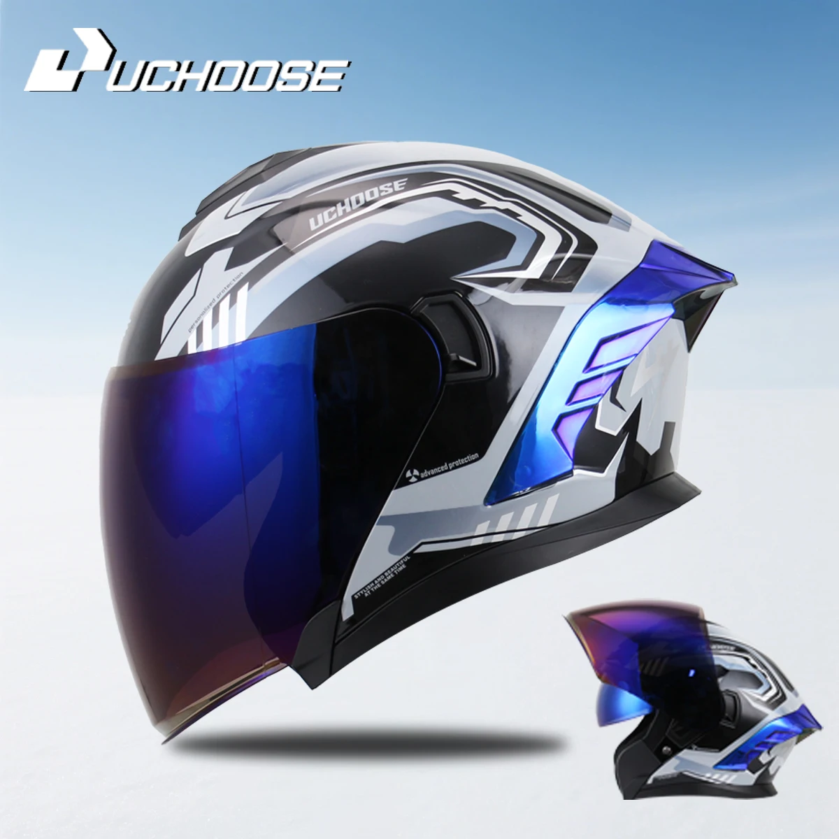 

Motorcycle 715 Dual Visor Flip-Up Modular Full-Face Helmet Anti-Fog Street Bike Racing Helmet for Women and Men Retro 3/4 Helmet