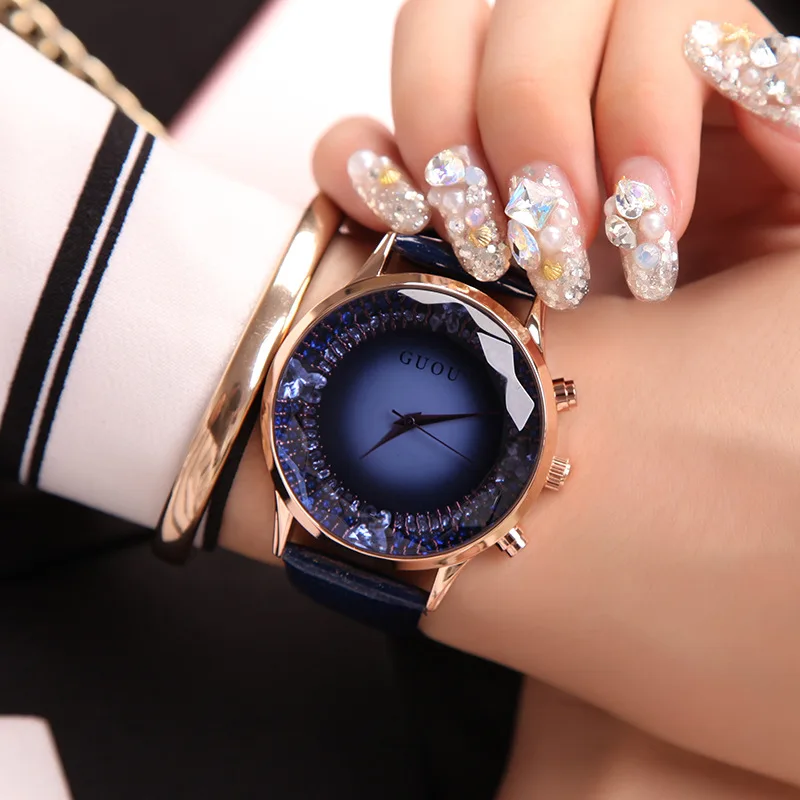 Korean-Style Women'S Watch With Large Dial, Leather Strap, Fashionable And Trendy, Suitable For Students, A Stylish Timepiece.