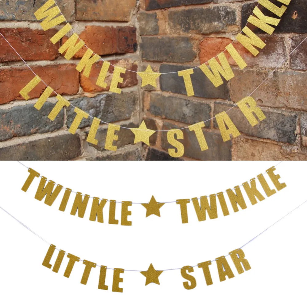 1Set Glitter Gold Silver Twinkle Twinkle Little Star Paper Banners Flags Garland for kids Birthday Baby Shower Party Decoration