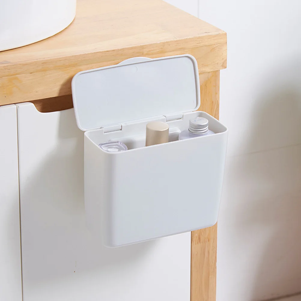 

Cabinet Door Hanging Storage Box Plastic White Lid Sundries Container Desktop Organizer Trash Basket Desktop Organizer