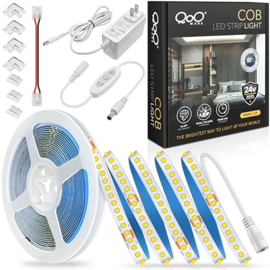 White COB LED Strip Lights, 16.4ft Dimmable LED Light Strip, 910 LEDs 24V Flexible Led Lights for Bedroom, Kitchen, Under Cabin