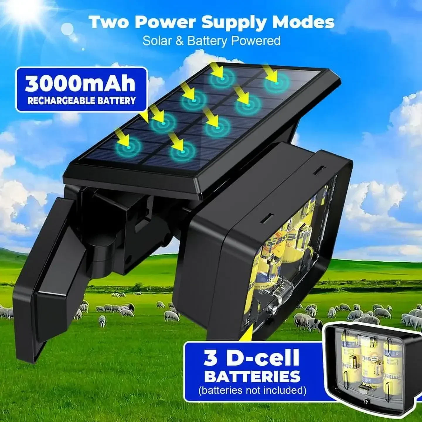 SZRSTH Solar Lights Outdoor - 225LED 3000LM Battery Solar Powered Motion Sensor Flood Lights for Patio Garage Yard