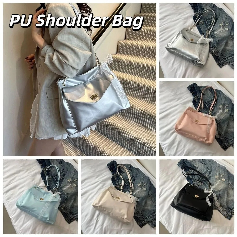 

with Ribbon PU Shoulder Bag Small Pack Large Capacity Solid Color Shoulder Bag Solid Color Korean Style Retro Crossbody Bag