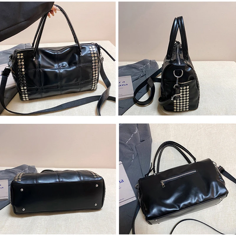 Y2K Korean Style Studded Bag Large Capacity Shoulder Crossbody Bag Casual Street Fashion Women Handbag Trendy Punk Rivet Tote