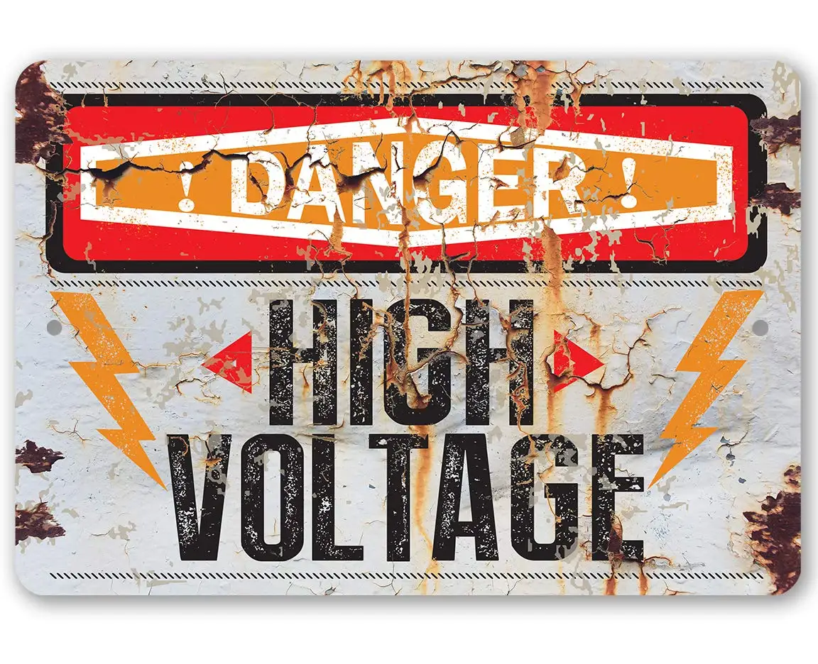 Danger High Voltage Sign - Great Halloween Decoration, Caution Entrance Sign, Decor and Electric Fence Sign Warning, doors or Ou