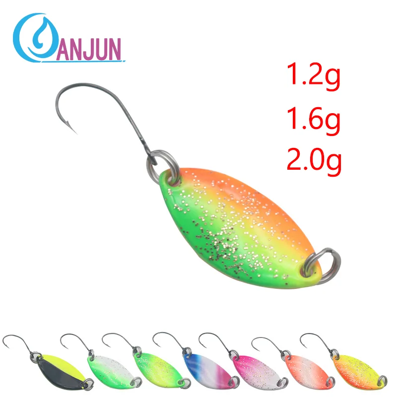 8Pcs/Lot 1.2g 1.6g 2g Colorful Spoon Fishing Bait Single Hook UL Fishing Lure New Spinner Stream Fishing Tackle Bass Pike Trout