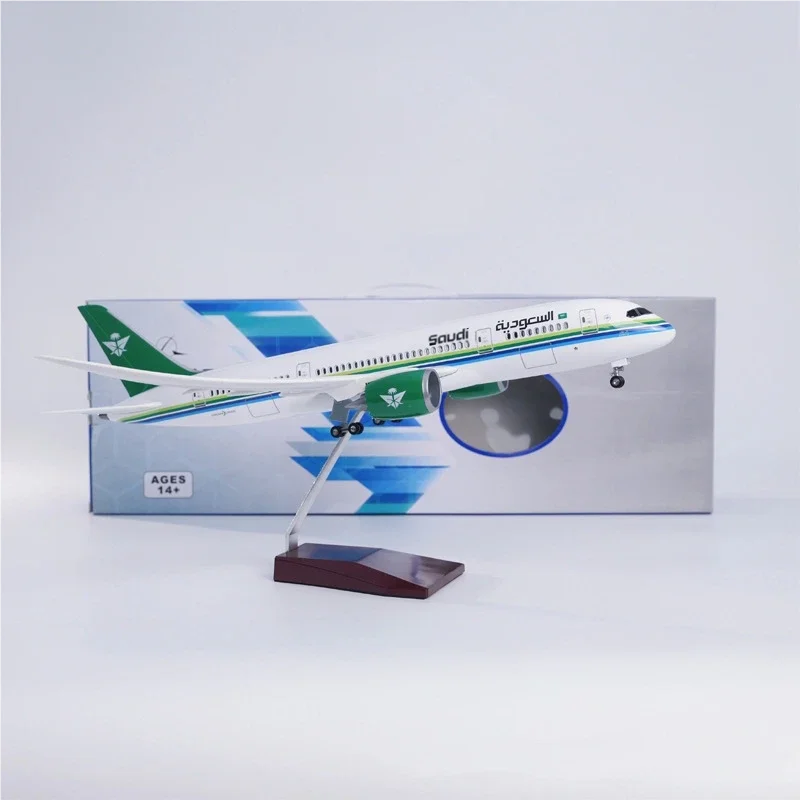

47cm B787 Saudi Arabia Airways 1/130 Scale Plane Resin Diecast Aircraft Model Kit With LED Light & Stand Aviation Souvenir Toy